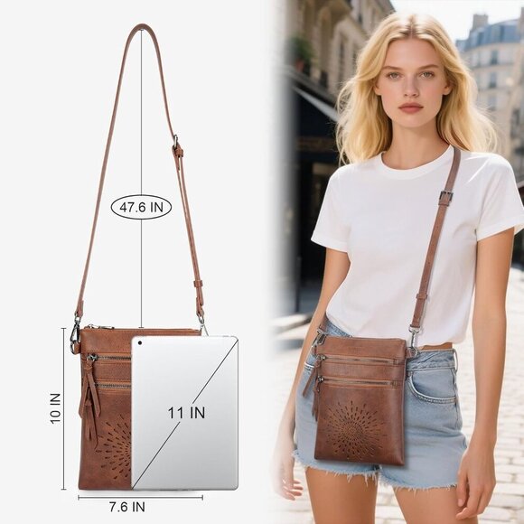 Women’s Vegan Leather Crossbody Bag Sunflower Design Adjustable Strap - Picture 4 of 6